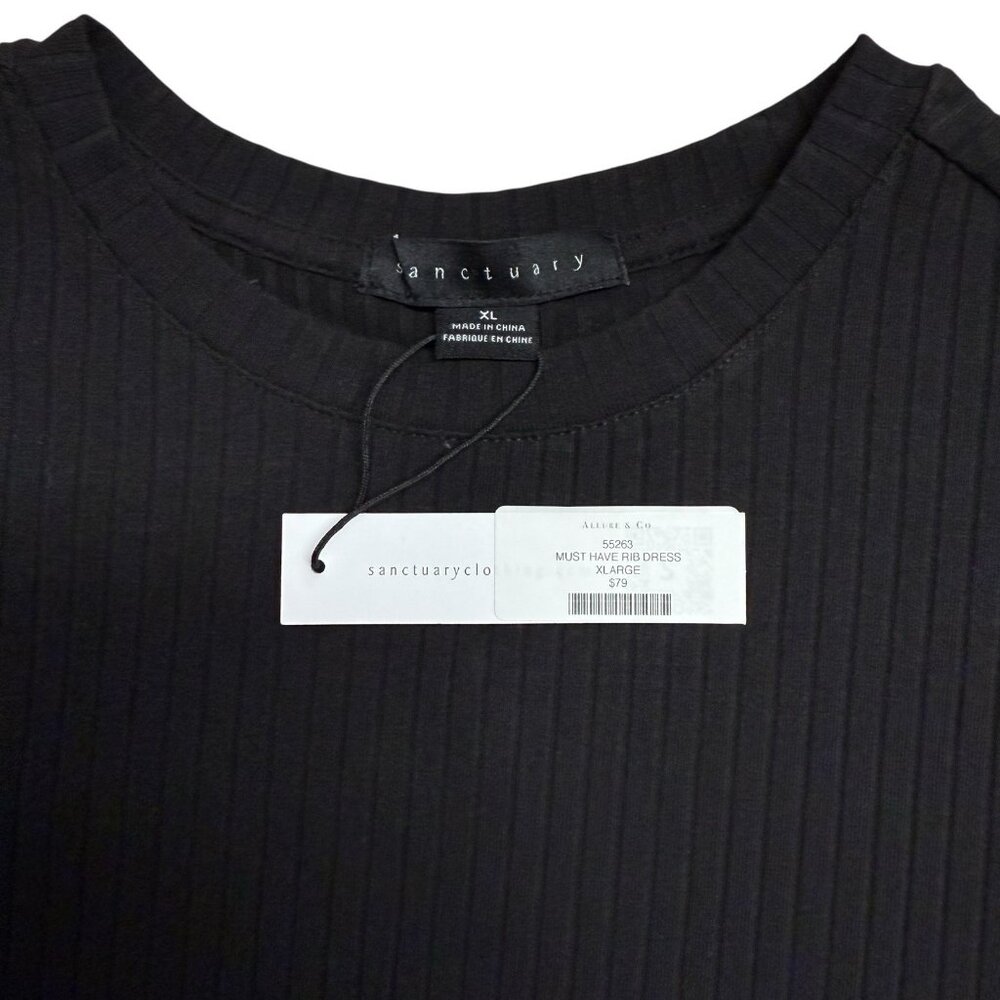 SANCTUARY BLACK DRESS RIBBED STRETCH BODYCON MINI SIZE XL MINIMALIST NEW $79 - Picture 3 of 6